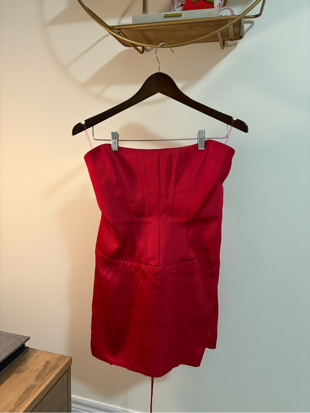 Oh Polly Strapless Red Satin Mini Dress